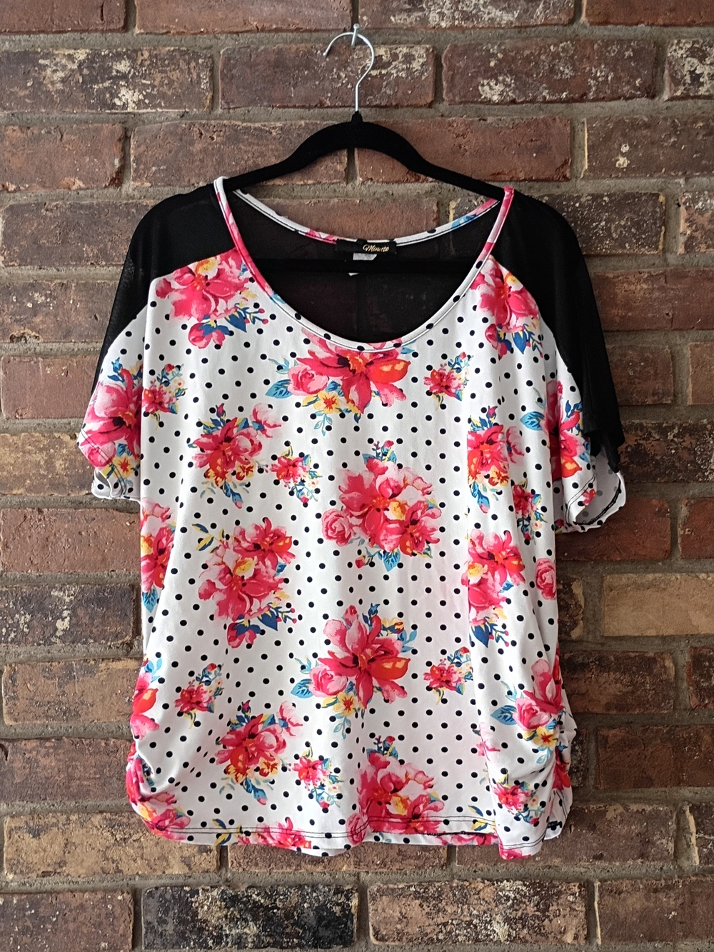 Minette Women's Polka Dot Floral Print Top 2XL